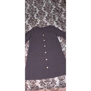 Knee Length Large Button Up Black Dress 3/4 Sleeves